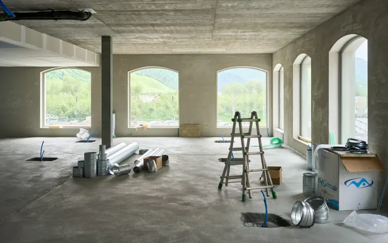 Interior of a building under construction before final cleanup